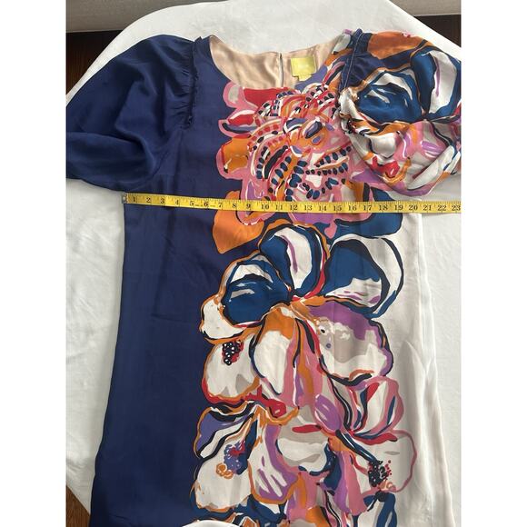 Maeve Silk Floral Chiffon Shift Dress Womens Size Large Blue Pink Art Party - Picture 5 of 7
